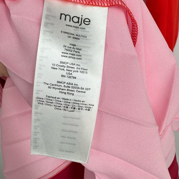 Maje Reona Color Block Pleated Shirt Dress Red & Pink Size 3 - Picture 6 of 10